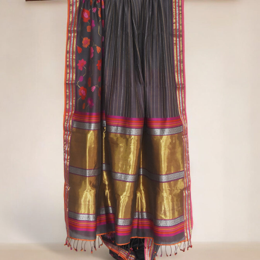 
                      
                        Brown - Floral Embrace Organic Cotton Saree
                      
                    