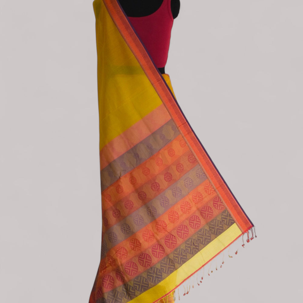 Yellow - Whispering Circles Organic Cotton Saree