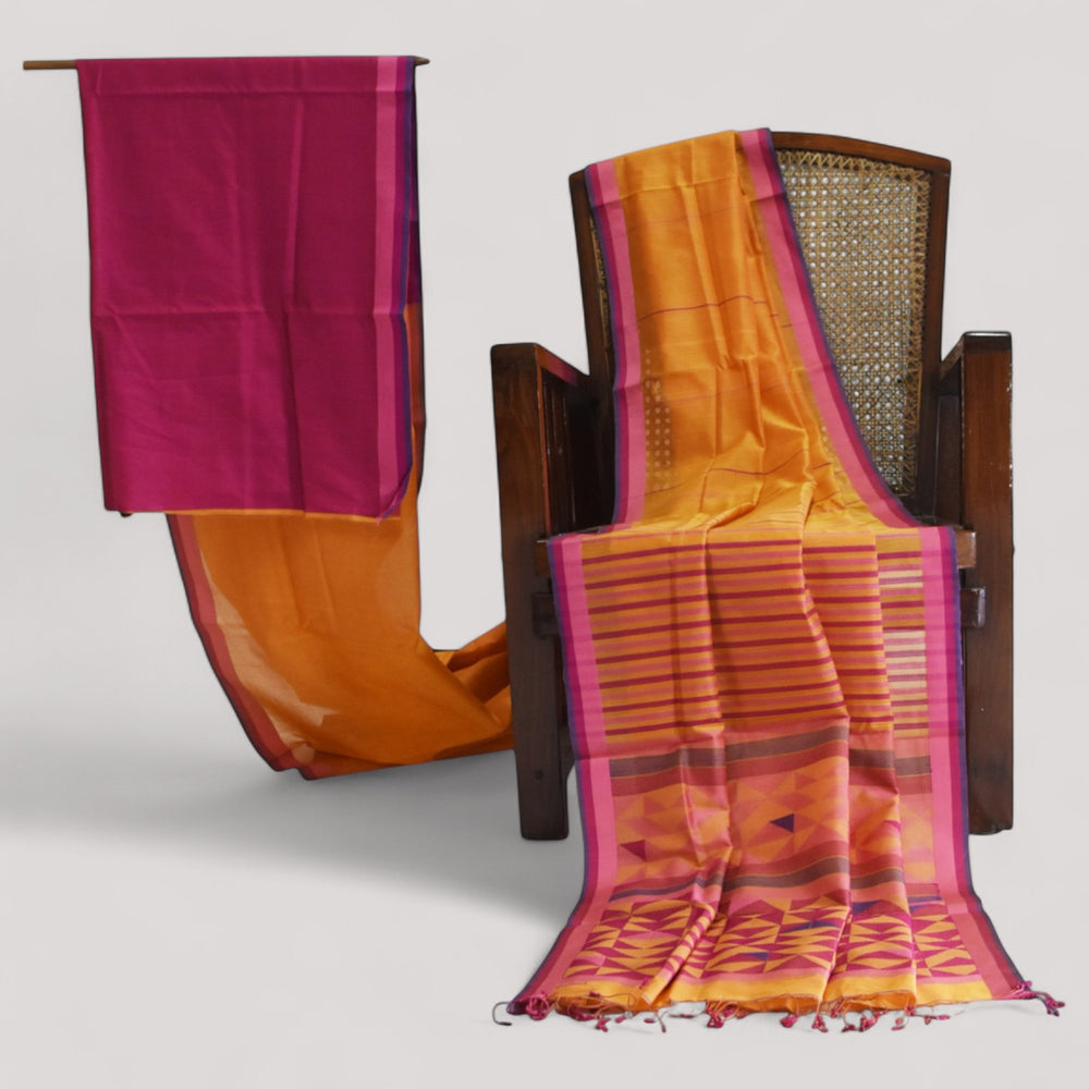 Orange - Triangle Motif Organic Cotton Saree