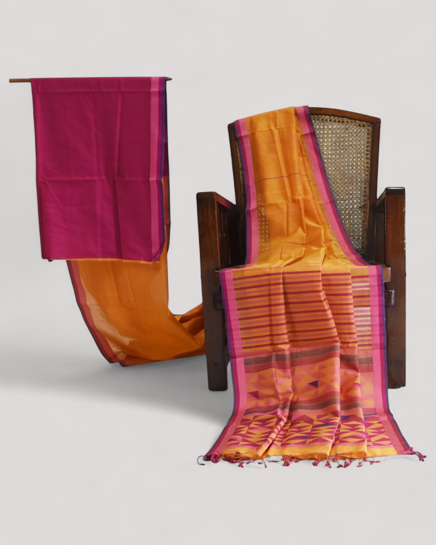 Orange - Triangle Motif Organic Cotton Saree