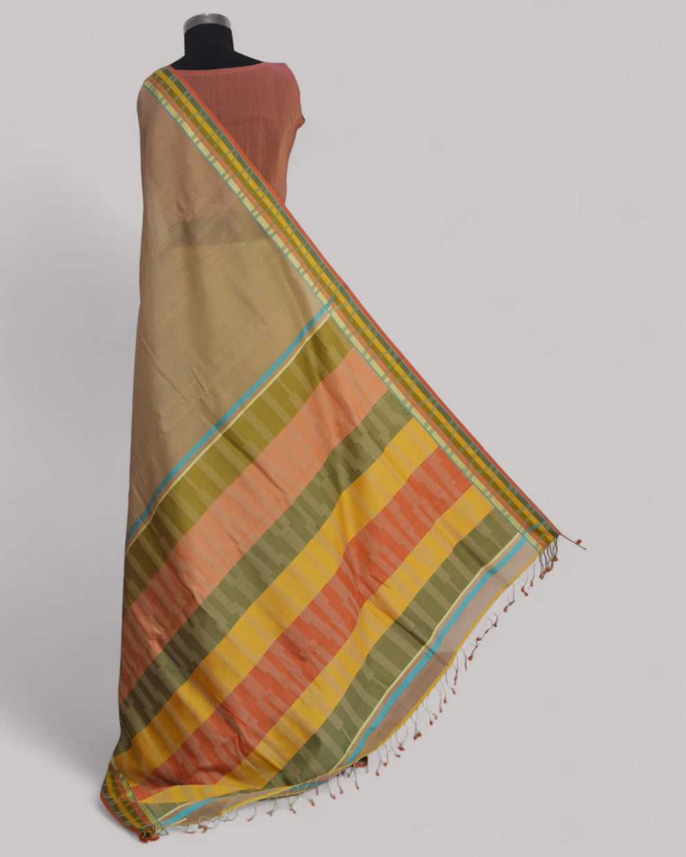 Orange - Gopuram Motif Organic Cotton Saree