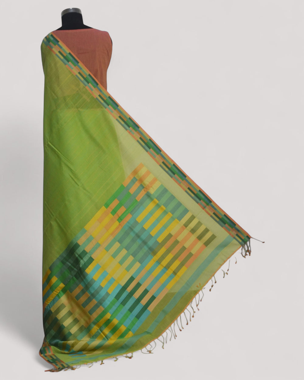 Parrot Green - Rectangle Quilt Organic Cotton Saree