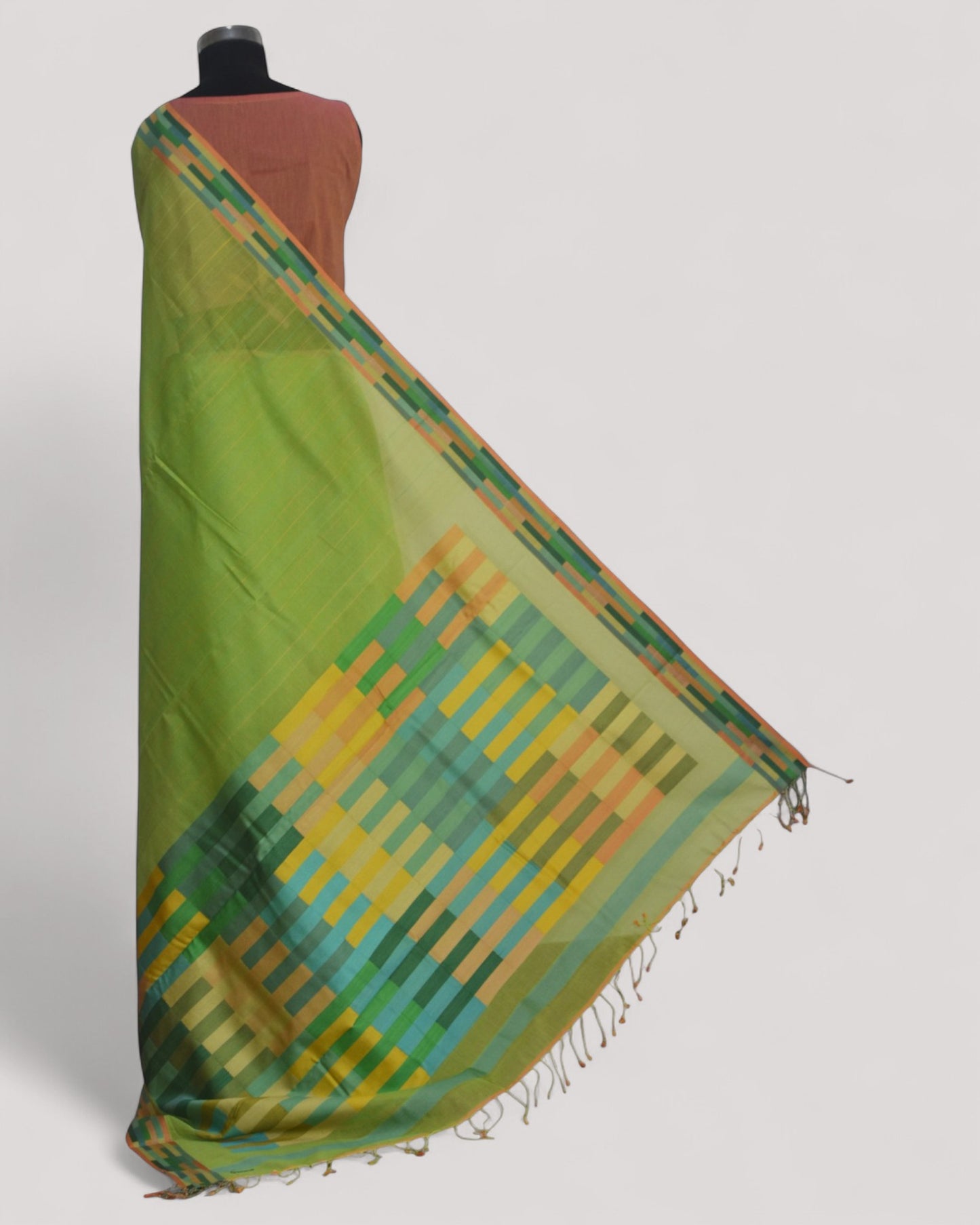 Parrot Green - Rectangle Quilt Organic Cotton Saree