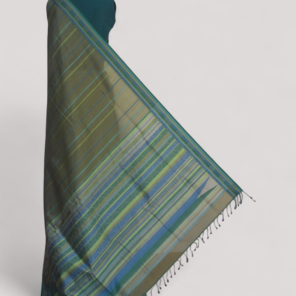 Olive Green - Zig Zag Motif Organic Cotton Saree