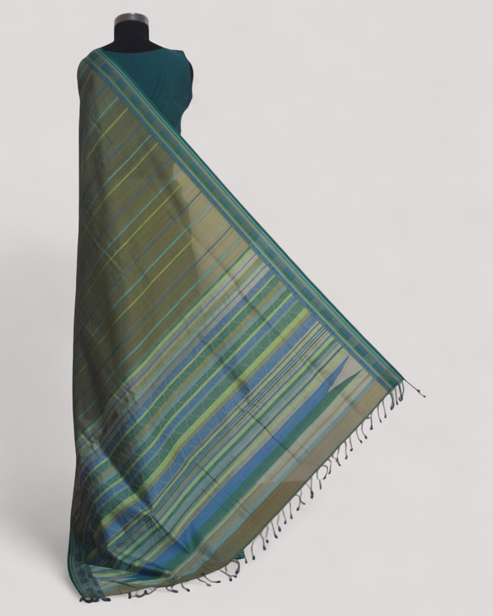 Olive Green - Zig Zag Motif Organic Cotton Saree