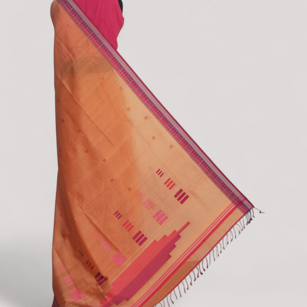 Peach - Regal Rectangle Motif Organic Saree