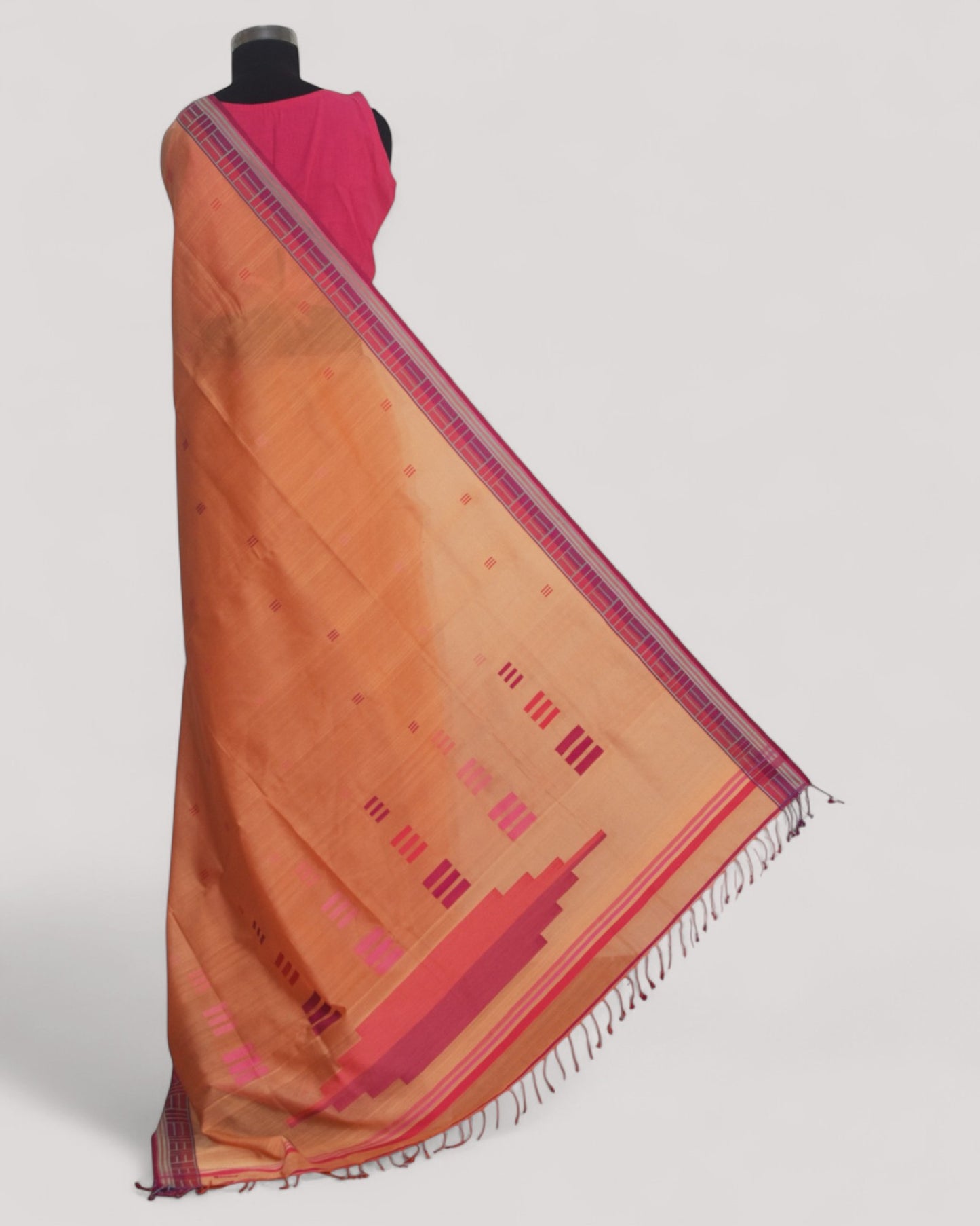 Peach - Regal Rectangle Motif Organic Saree