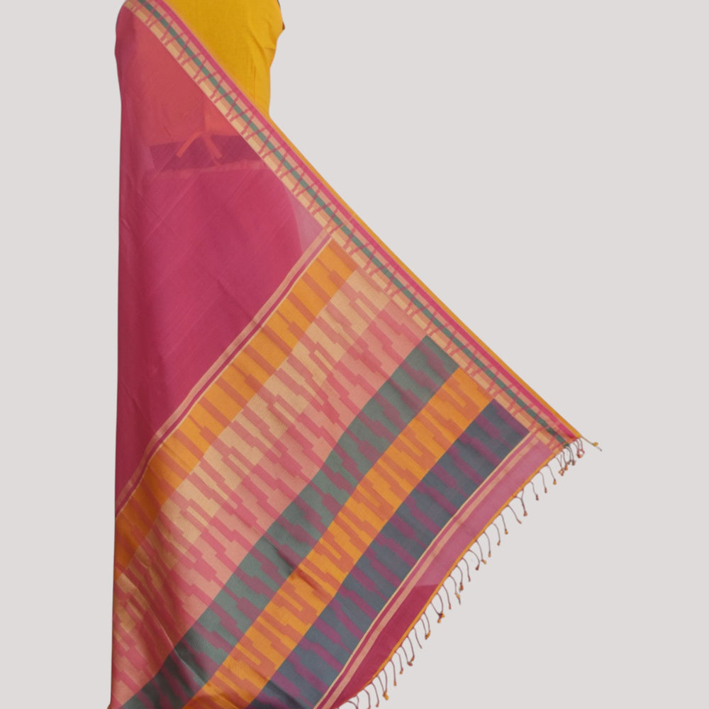 Pink - Gopuram Motif Organic Cotton Saree