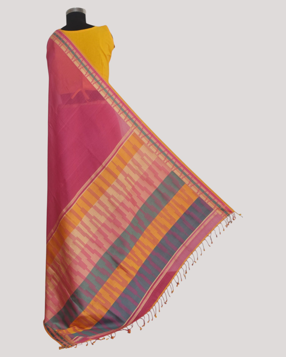 Pink - Gopuram Motif Organic Cotton Saree