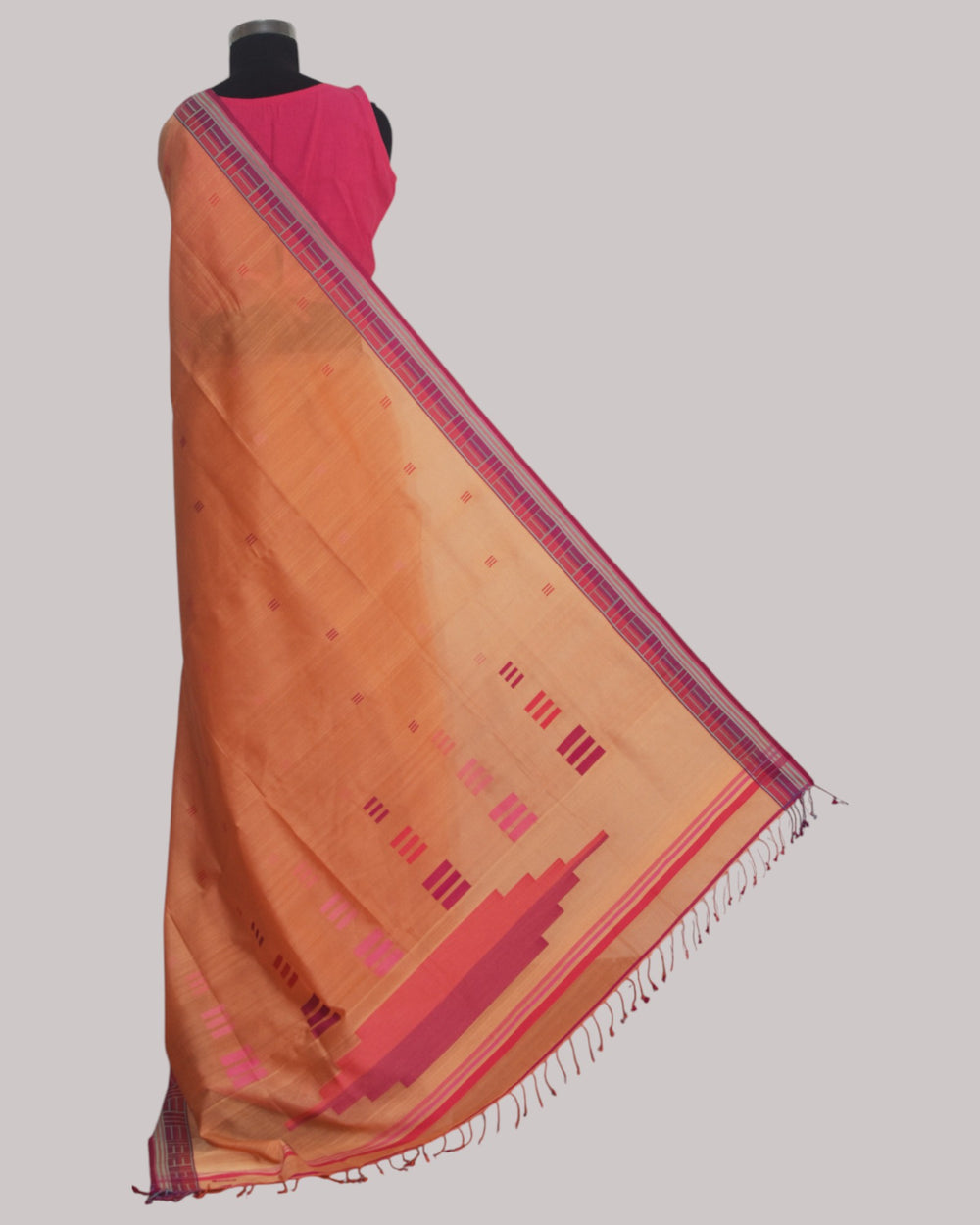 Peach - Regal Rectangle Motif Organic Saree