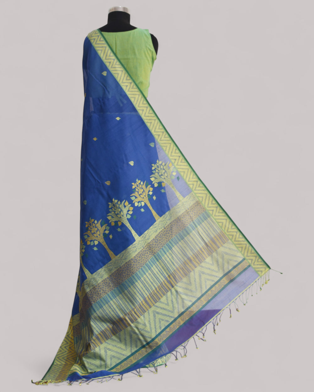 Blue - Tree & Leaves  Motif Organic Cotton Saree
