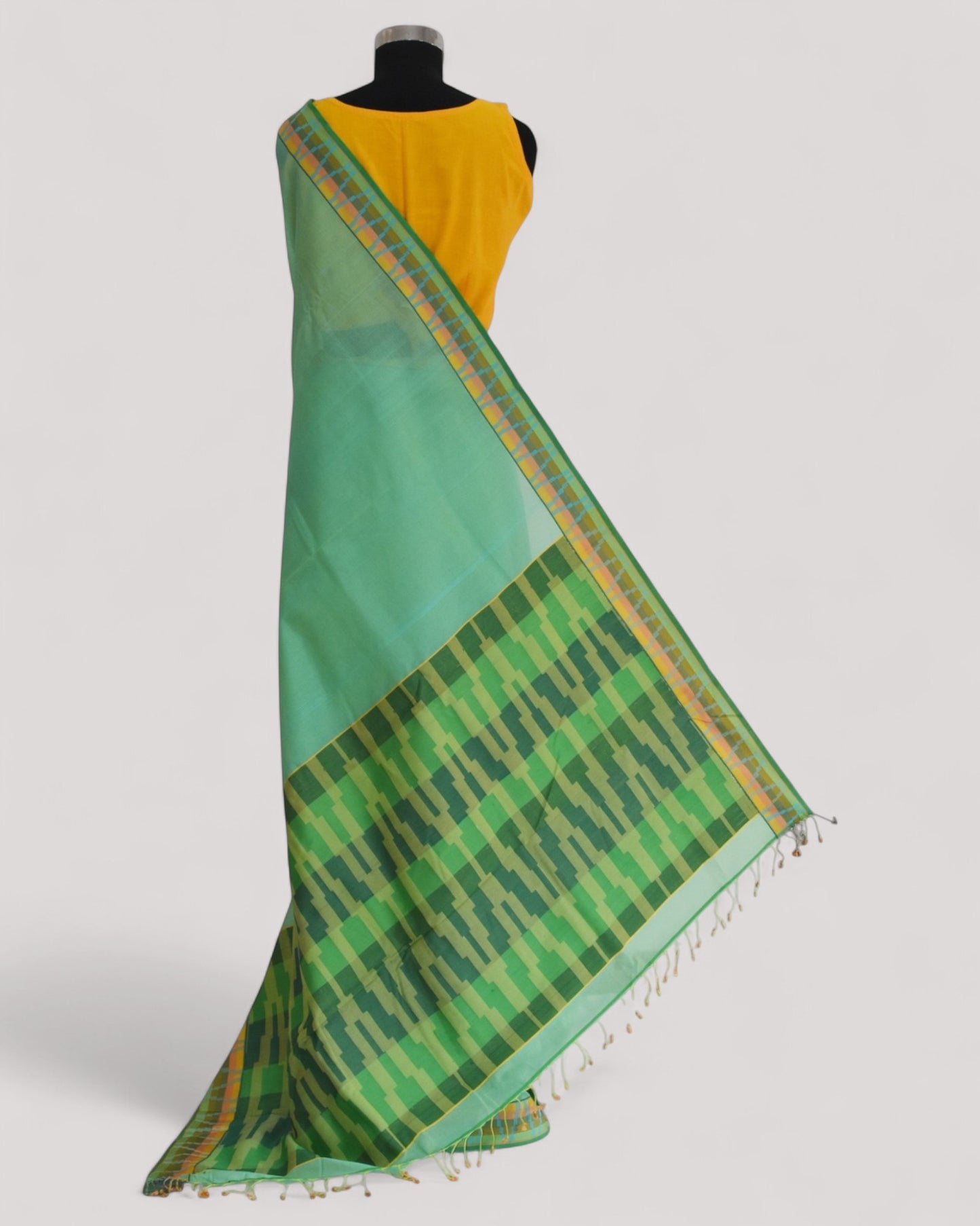 Sea Blue - Gopuram Motif Organic Cotton Saree