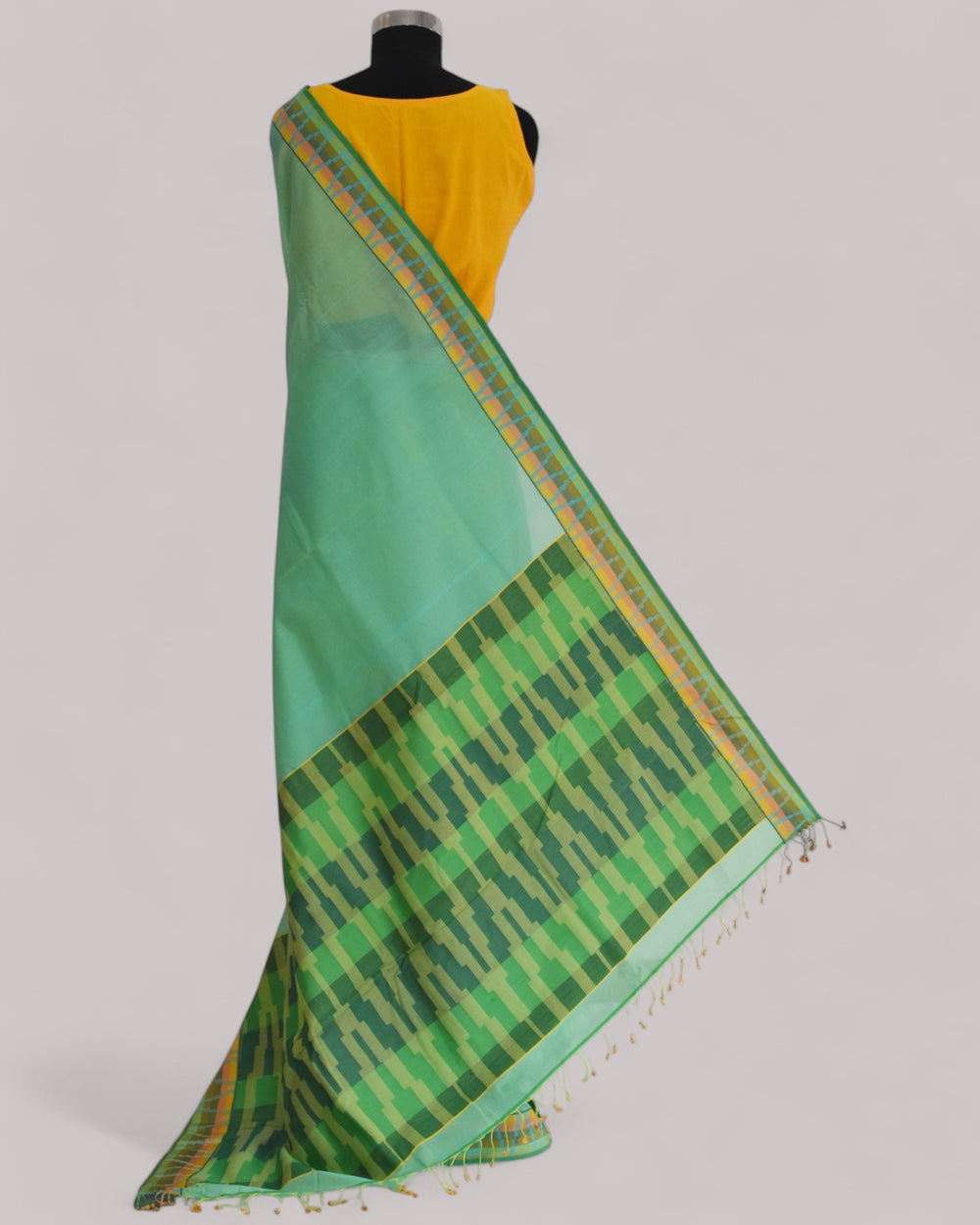 Sea Blue - Gopuram Motif Organic Cotton Saree