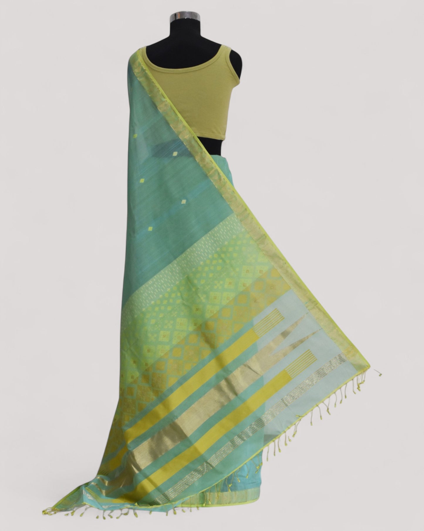 Sea Blue - Kites Motif Organic Cotton Saree