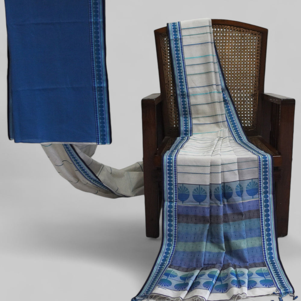 
                      
                        White & Blue - Spherical Grace Organic Cotton Saree
                      
                    
