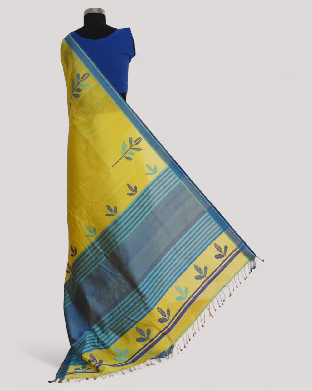 Yellow - Leaf Motif Organic Cotton Saree