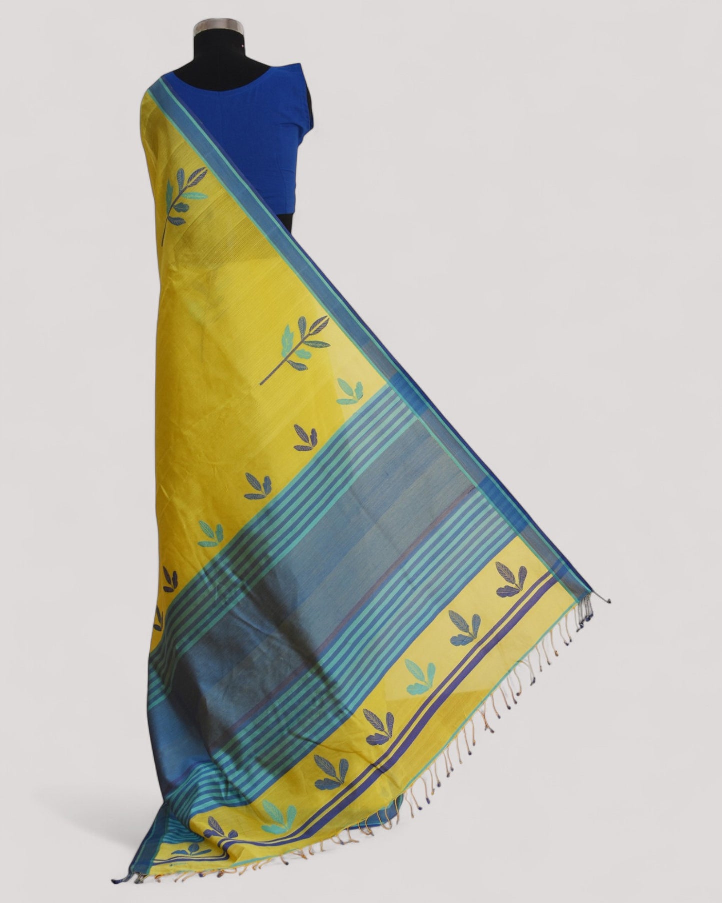 Yellow - Leaf Motif Organic Cotton Saree