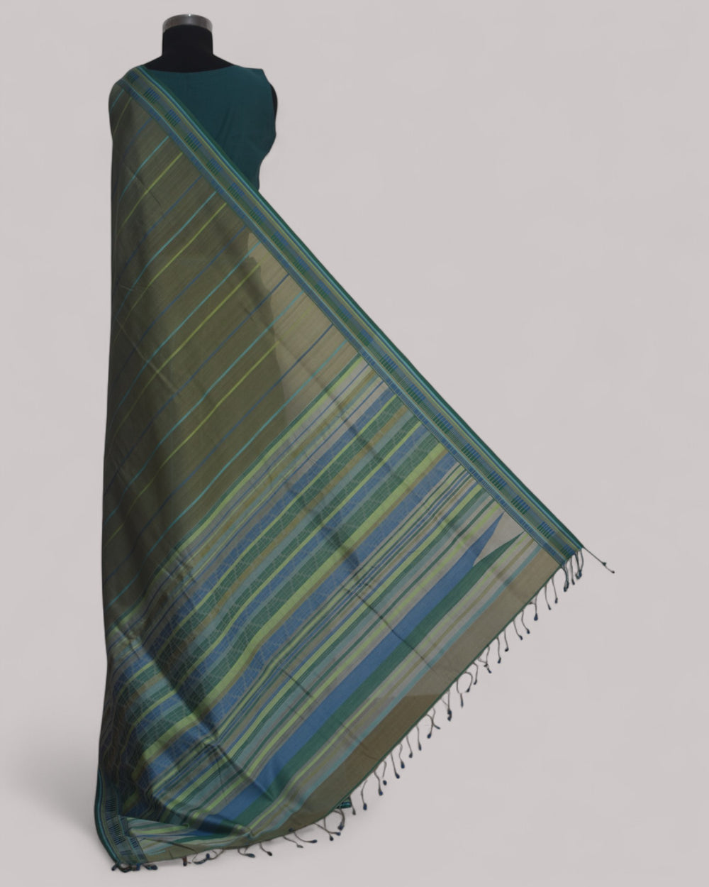 Olive Green - Zig Zag Motif Organic Cotton Saree