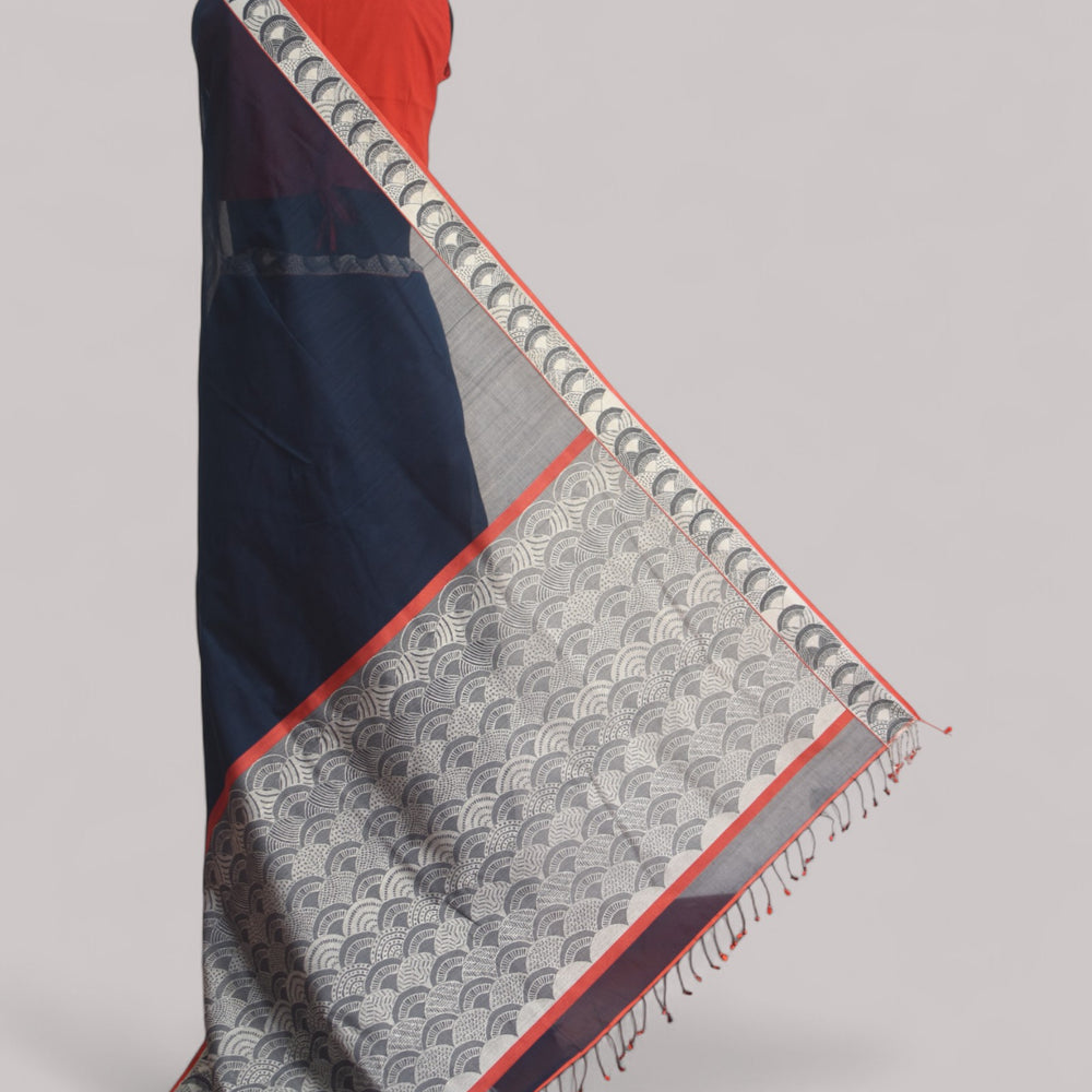 Indigo - Arch Motif Organic Cotton Saree