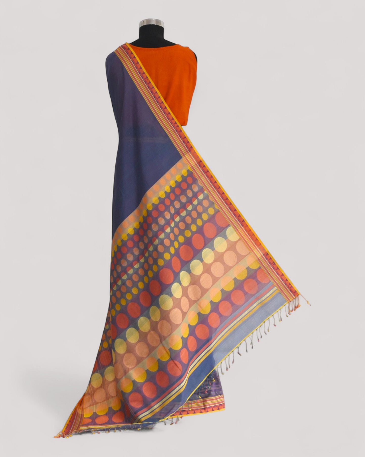 Bluish Purple - Circle Motif Organic Cotton Saree