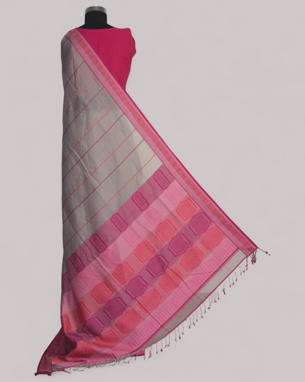 Light Grey - Honeycomb Harmony Organic Cotton Saree