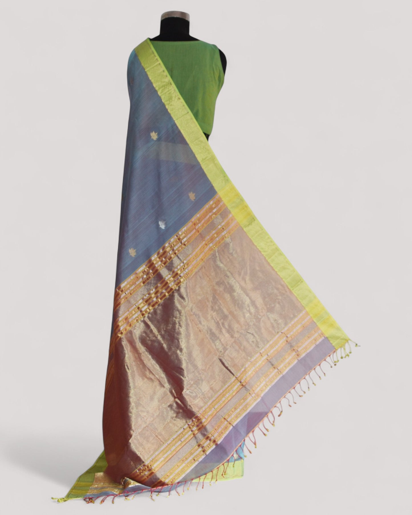 Bluish Grey - Lotus butta Organic Cotton Saree