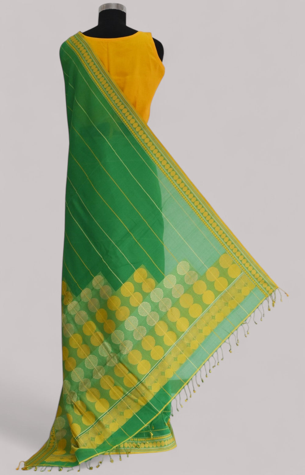 Forest Green - Stacked Spheres Organic Cotton Saree