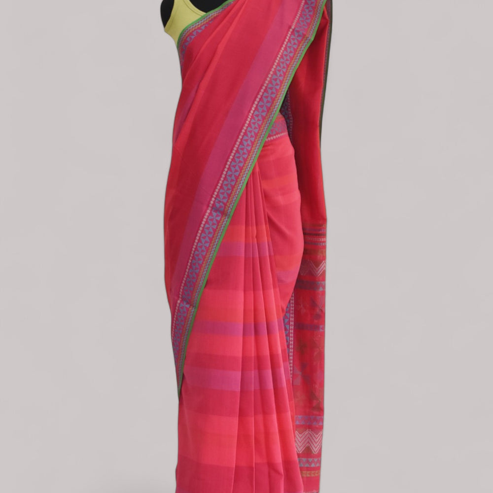 Pink - Siddhiralli Quilt Organic Cotton Saree