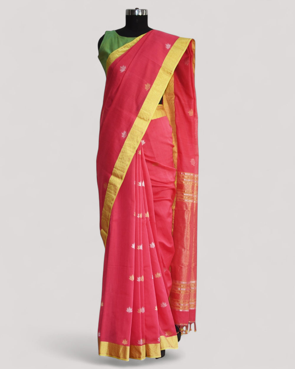 Pink - Lotus butta Organic Cotton Saree