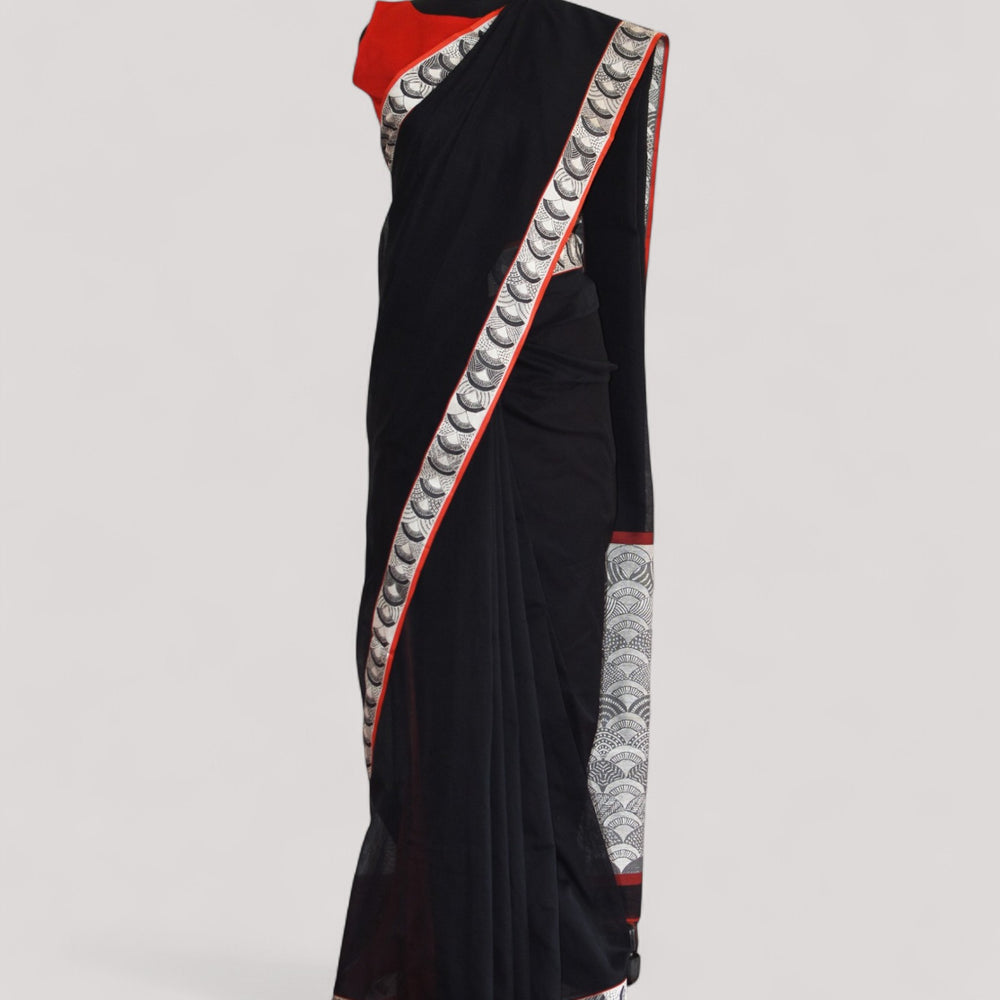 Black - Arch Motif Organic Cotton Saree