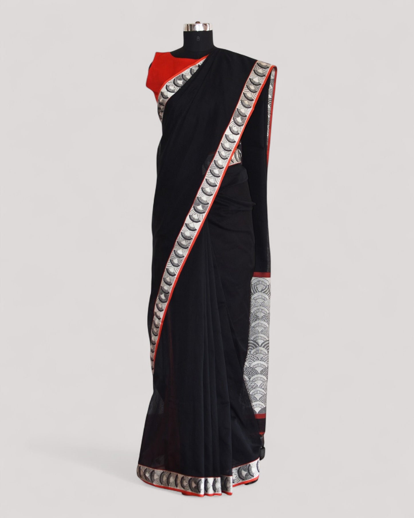 Black - Arch Motif Organic Cotton Saree