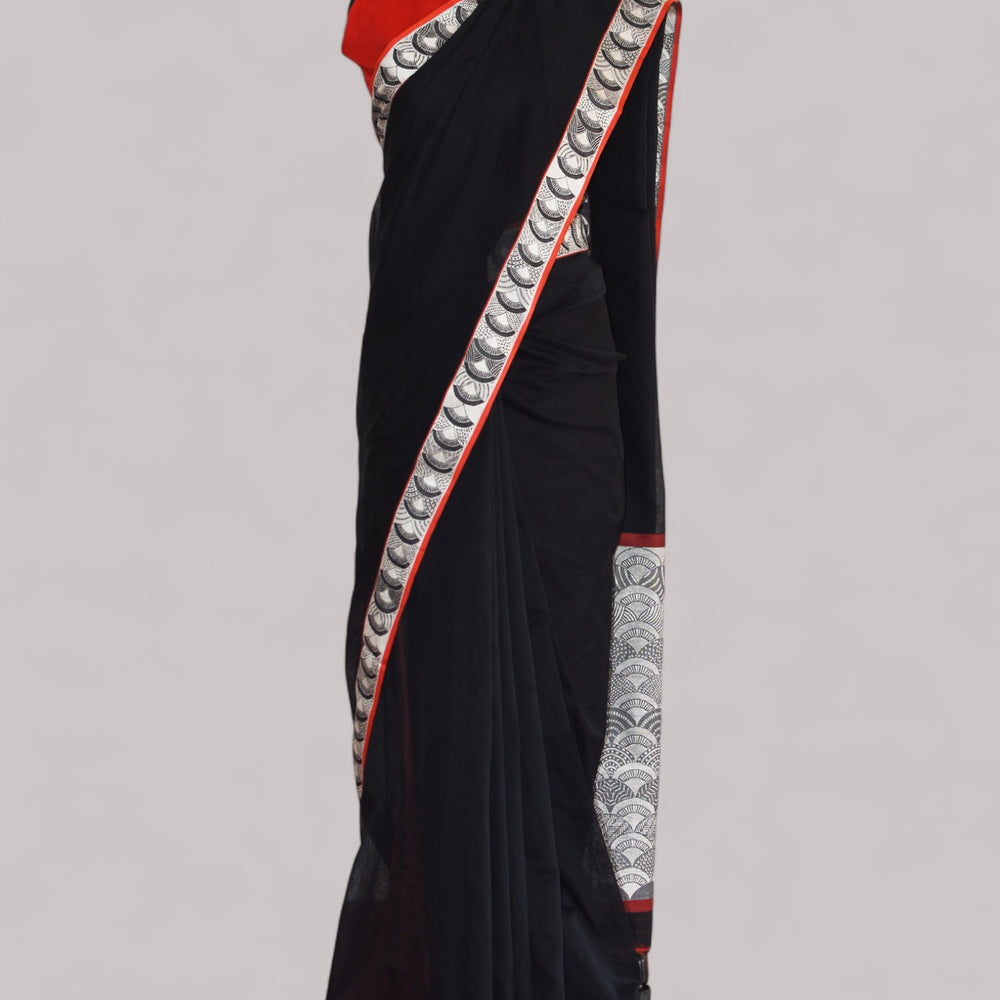 Black - Arch Motif Organic Cotton Saree
