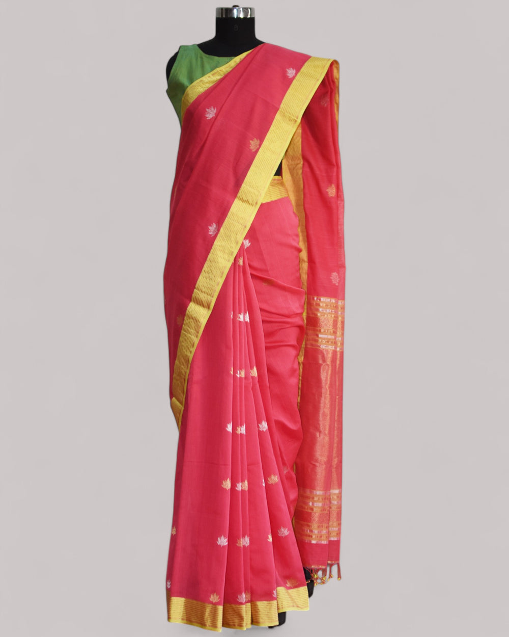 Pink - Lotus butta Organic Cotton Saree