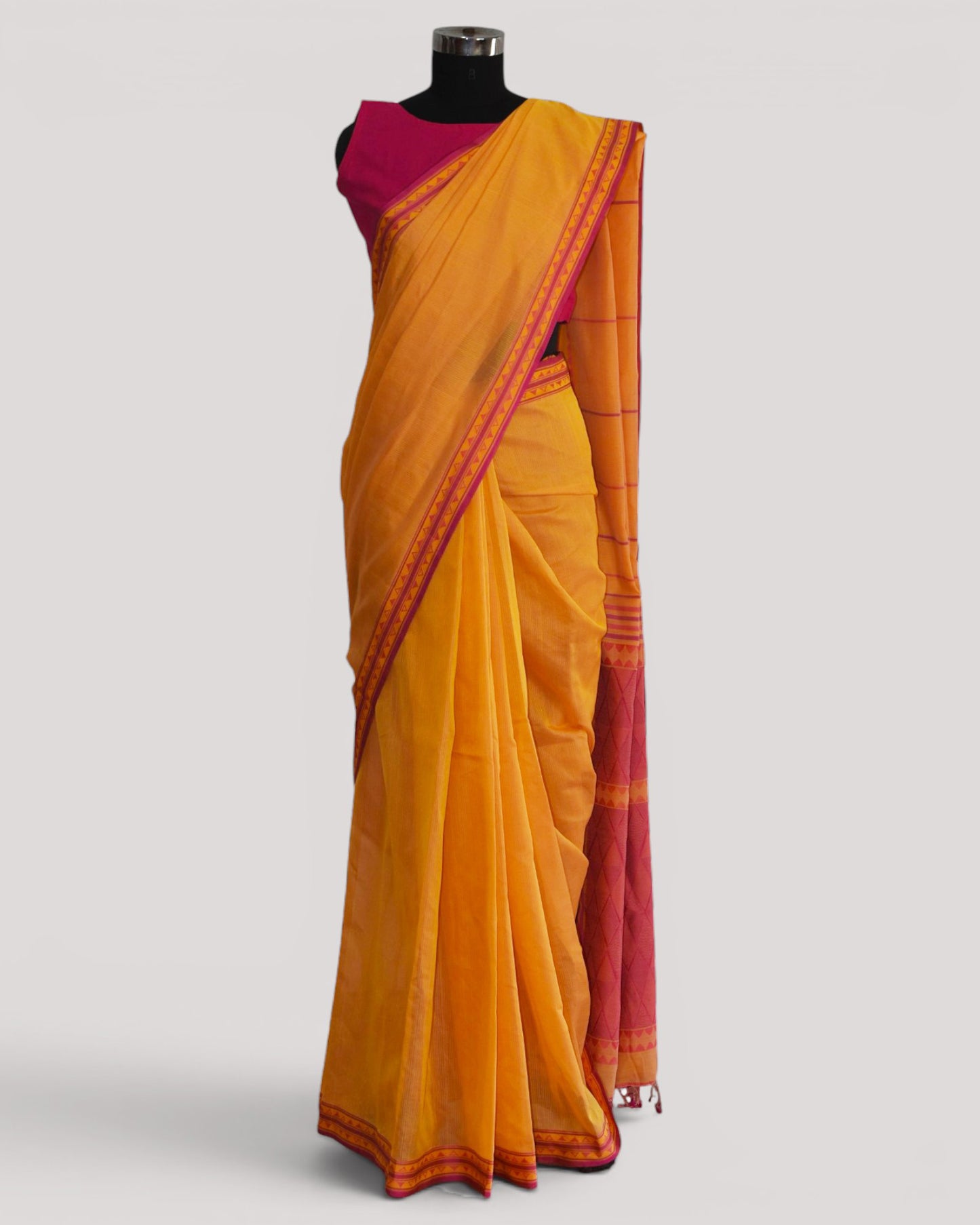 Yellow - Diamond motif Organic Cotton Saree