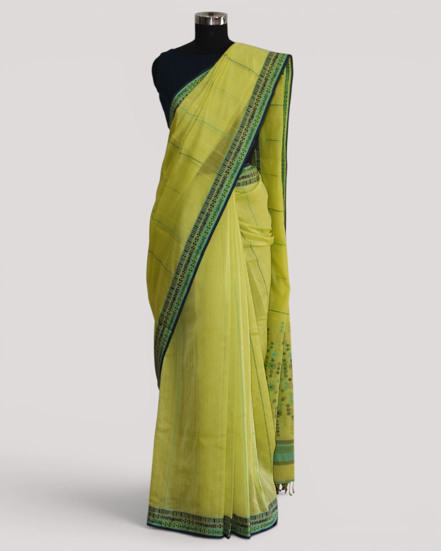 Lime Green - Circles motif Organic Cotton Saree