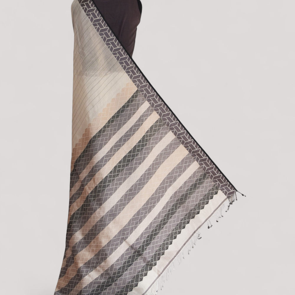 White - Rectangle Motif Organic Cotton Saree