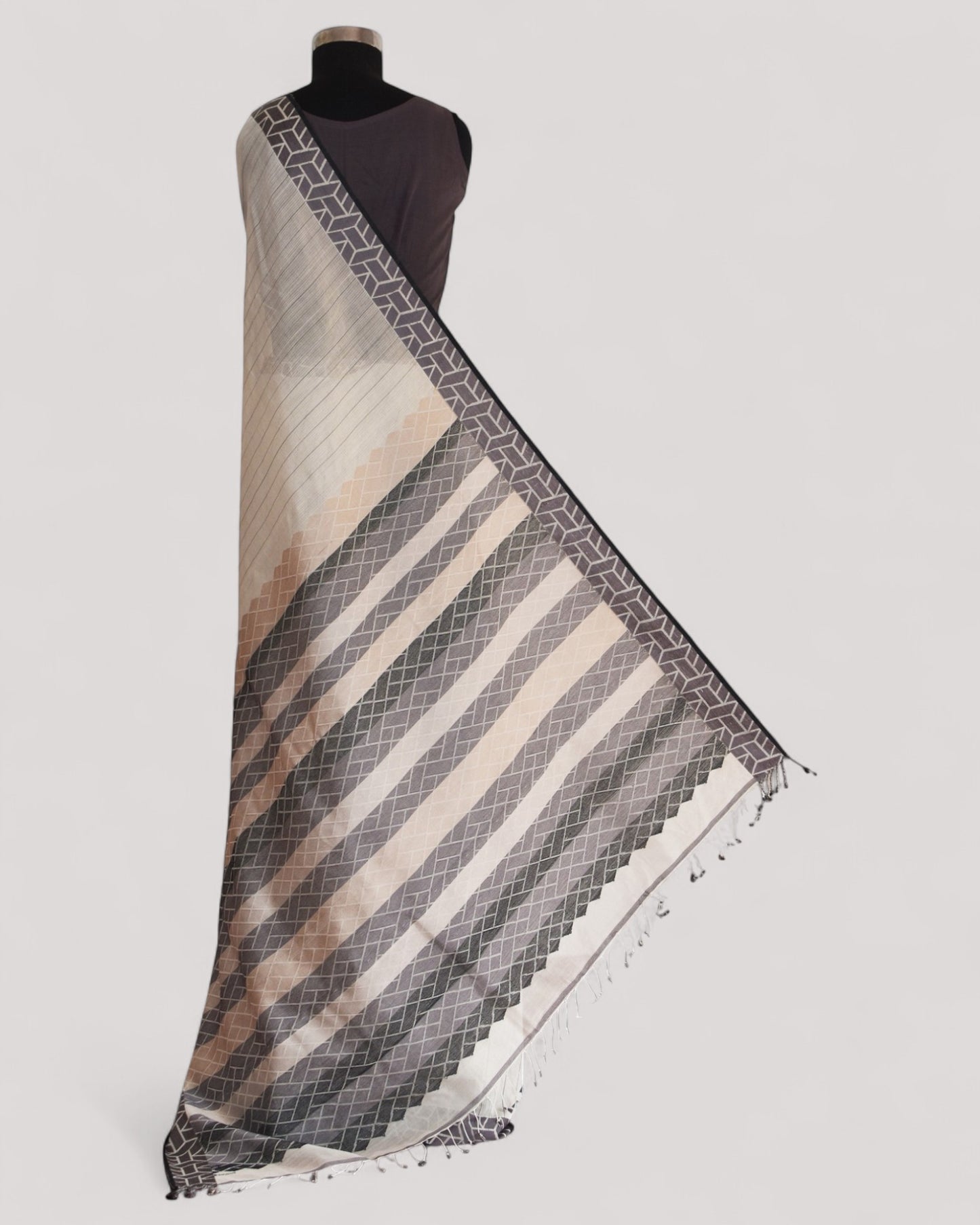 White - Rectangle Motif Organic Cotton Saree