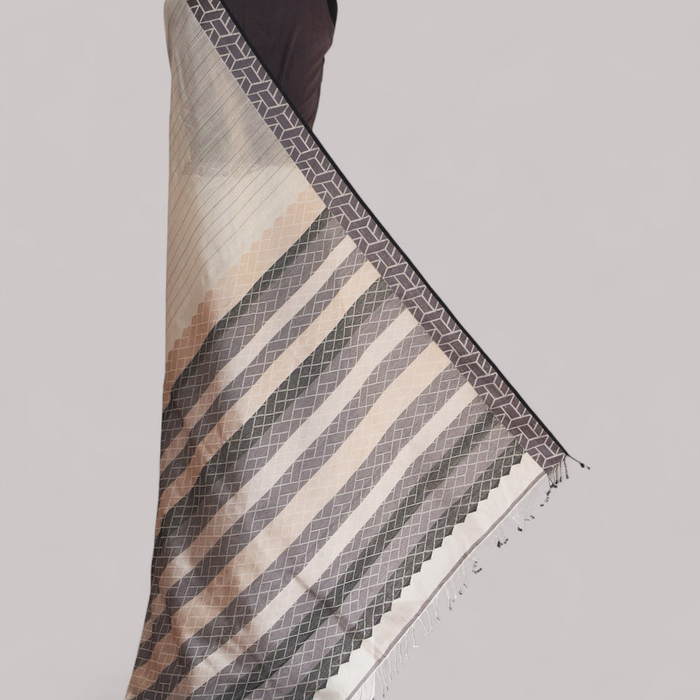 White - Rectangle Motif  Organic Cotton Saree