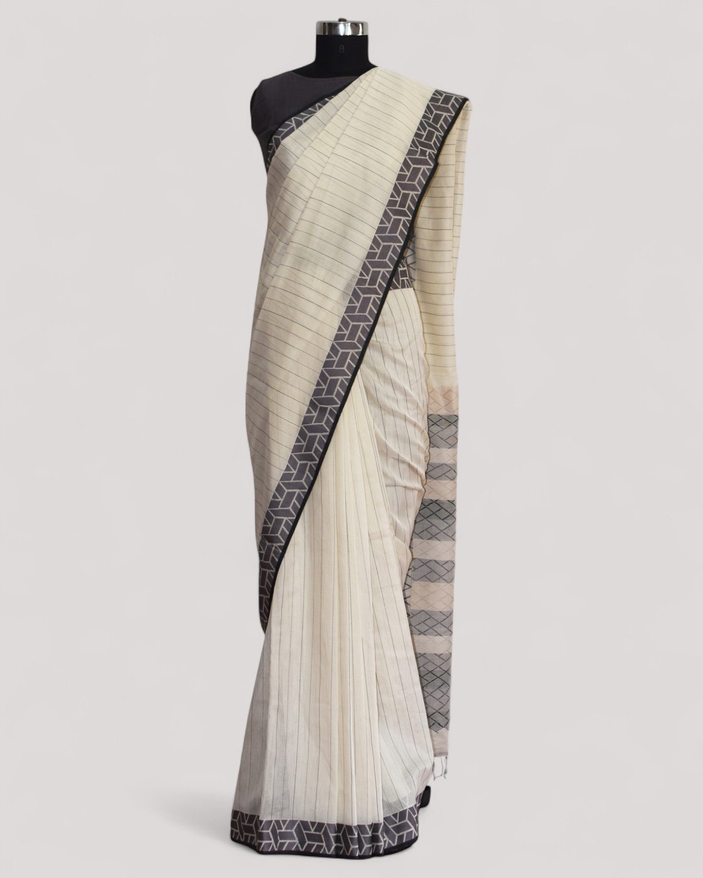 White - Rectangle Motif Organic Cotton Saree