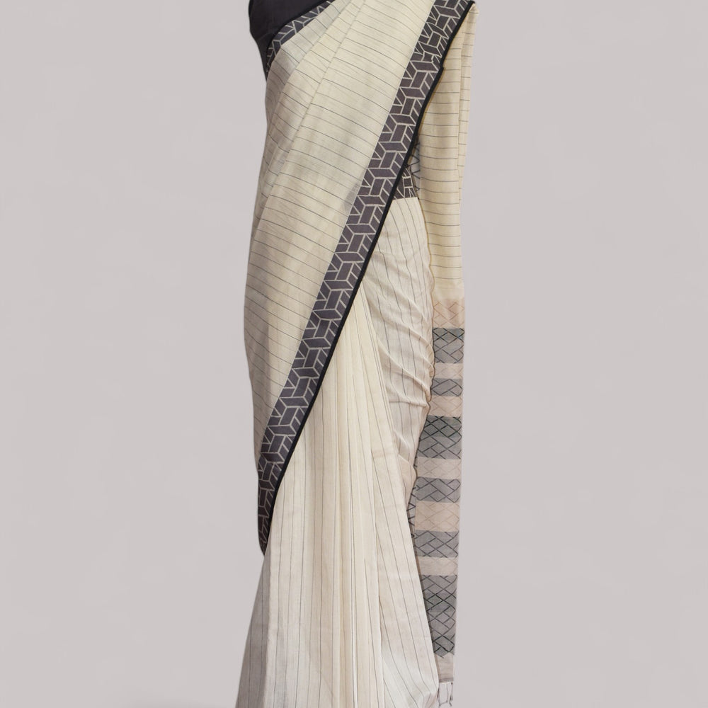 White - Rectangle Motif  Organic Cotton Saree