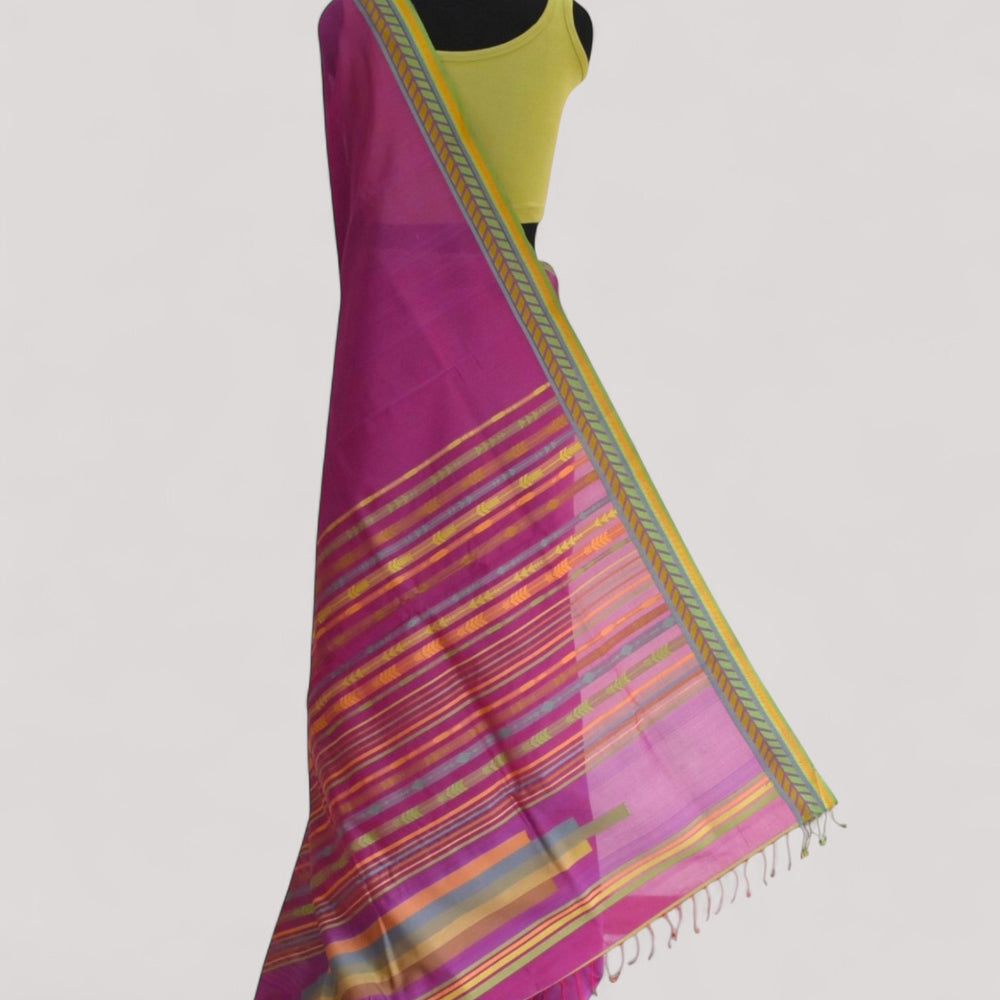 Pinkish Purple - Arrowed Opulence Organic Cotton Saree