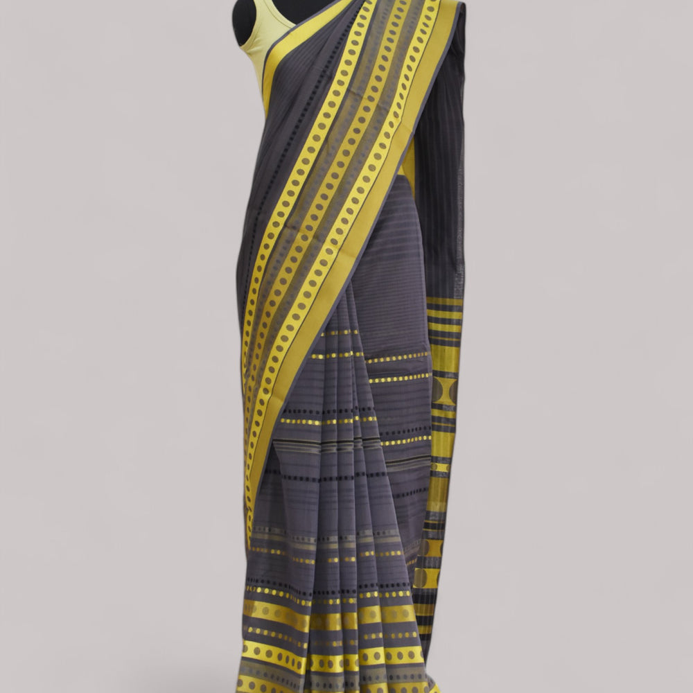 Charcoal Grey - Bangles Motif Organic Cotton Saree