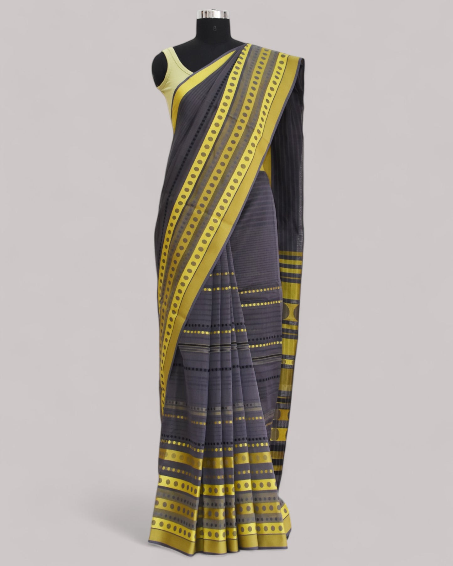 Charcoal Grey - Bangles Motif Organic Cotton Saree