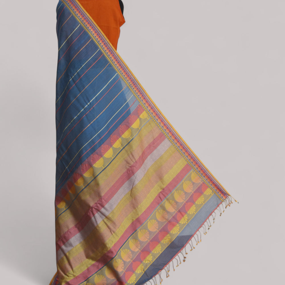 Bluish Grey - Spherical Grace Organic Cotton Saree