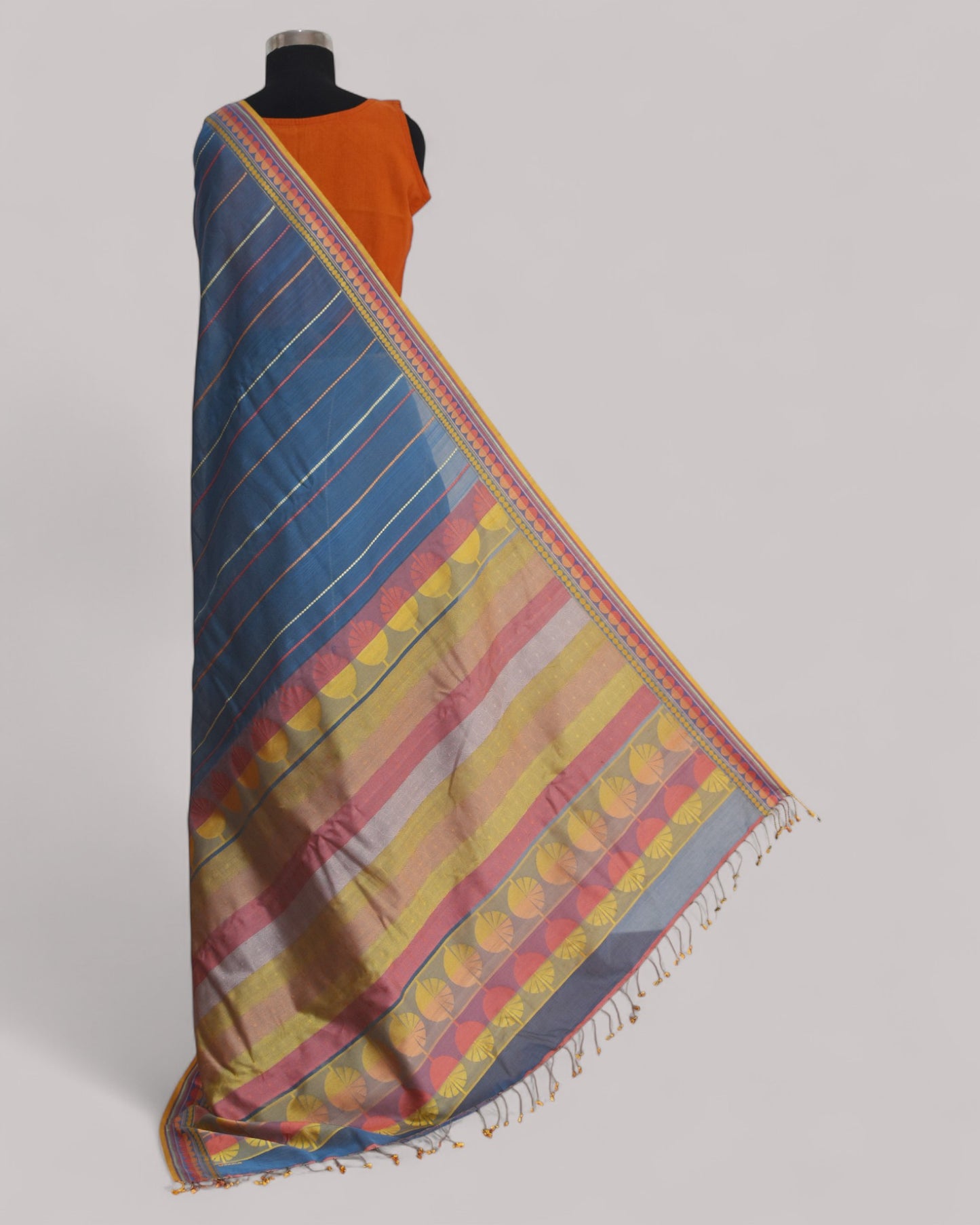 Bluish Grey - Spherical Grace Organic Cotton Saree