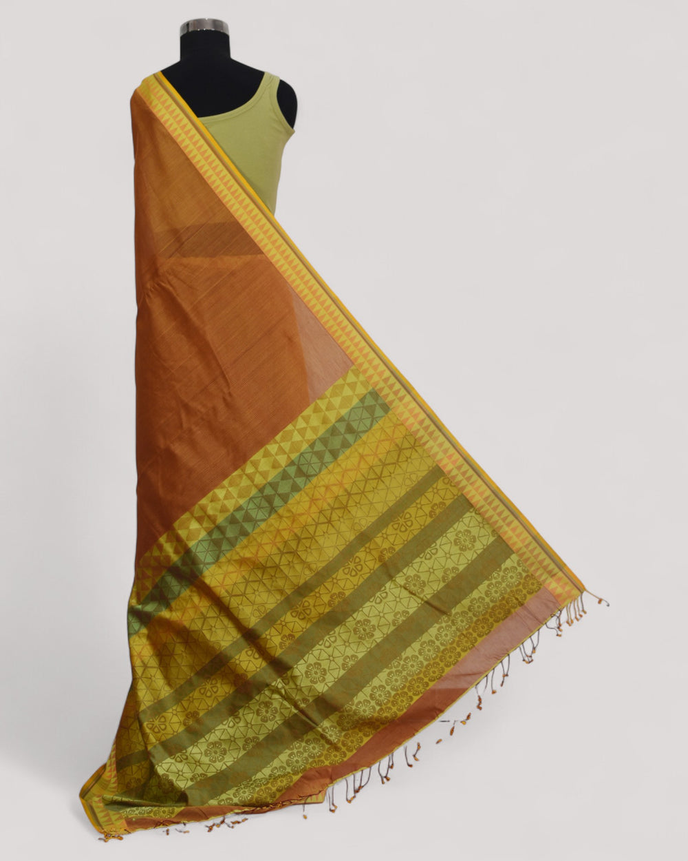 Orange- Cherry Blossom Motif Organic Cotton Saree