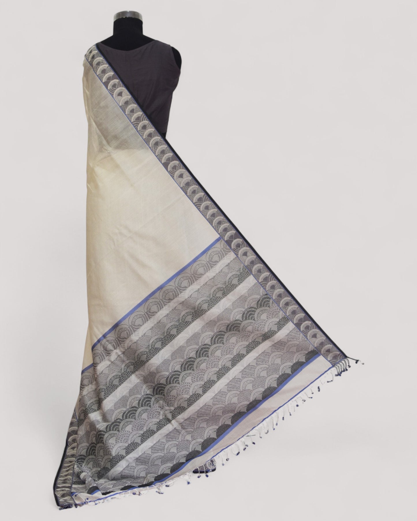 White - Arch Motif Organic Cotton Saree