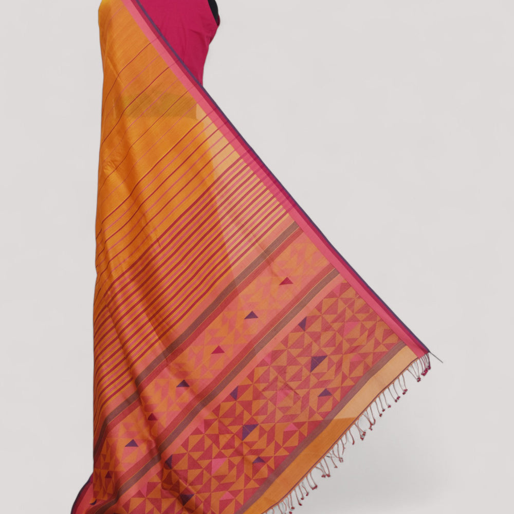 Orange - Triangle Motif Organic Cotton Saree