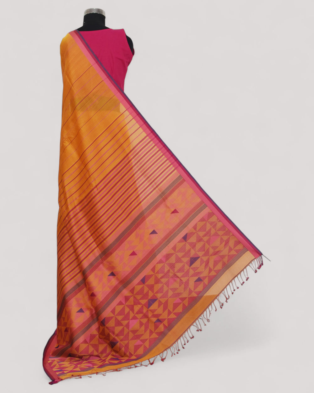 Orange - Triangle Motif Organic Cotton Saree