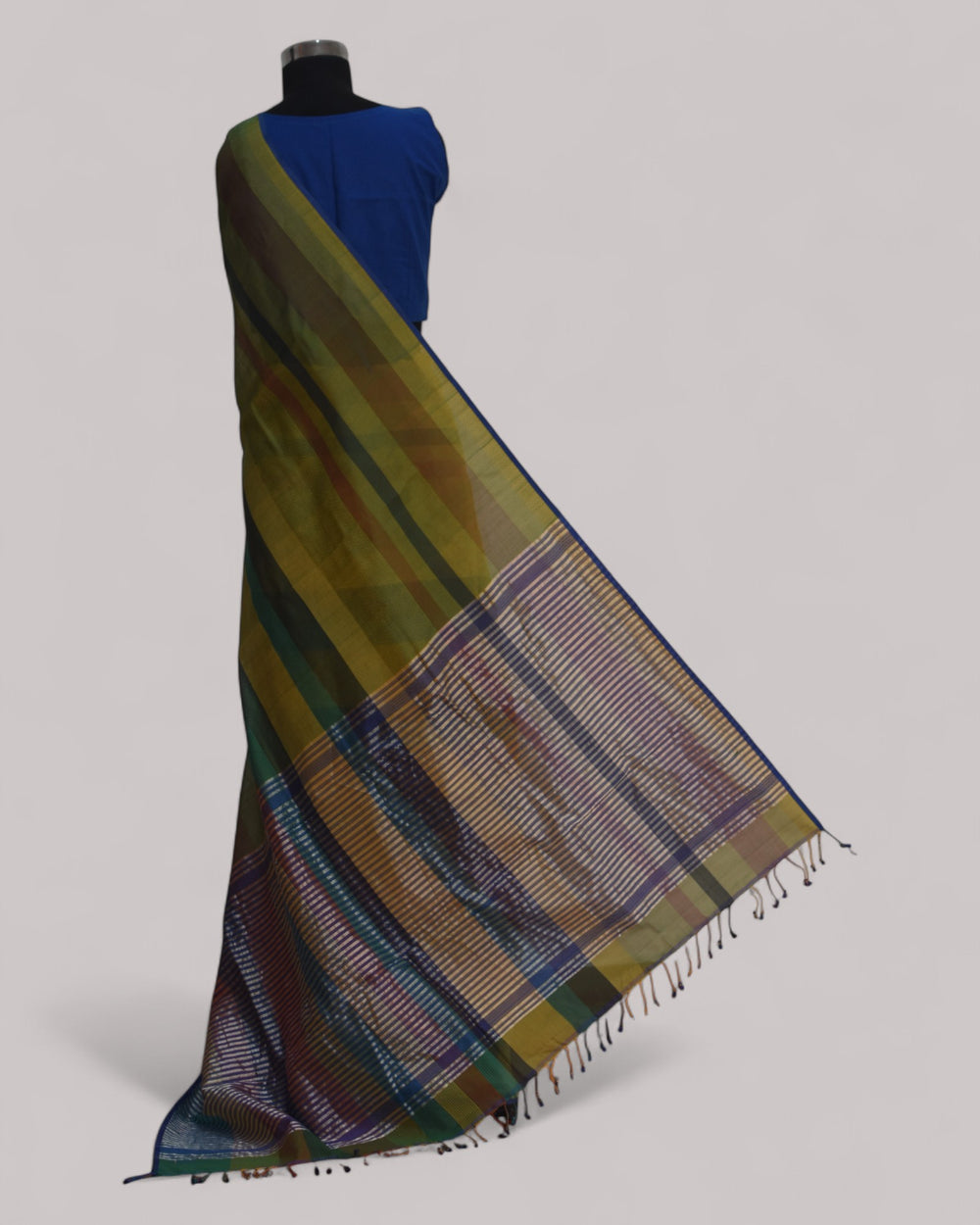 Green & Yellow - Stitch Texture Organic Cotton Saree